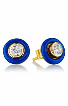 House of Frosted White Topaz & Enamel Stud Earrings