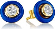 House of Frosted White Topaz & Enamel Stud Earrings