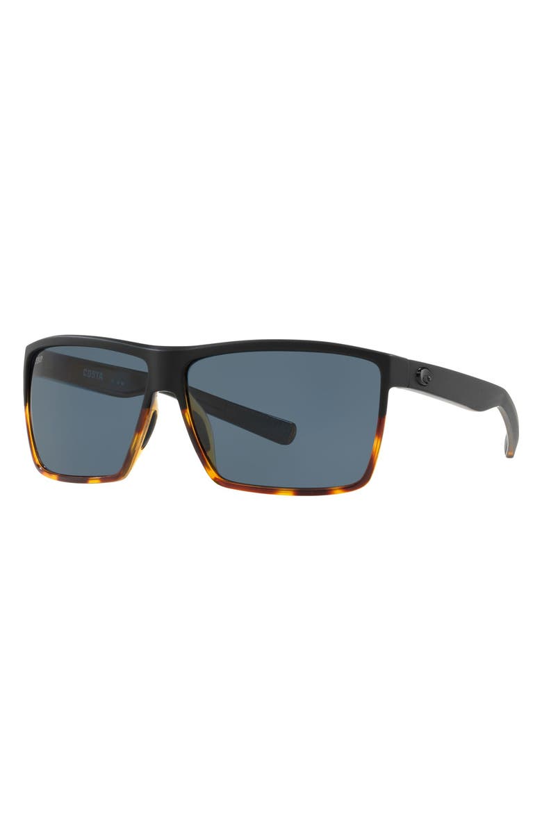 Costa Del Mar 63mm Polarized Oversize Rectangular Sunglasses, Alternate, color, Black