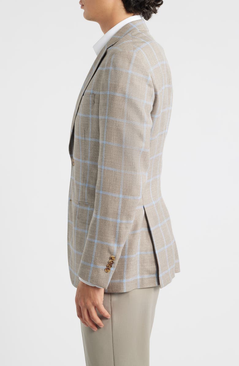 Peter Millar Hyperlight Soft Tan Windowpabne Check Wool & Silk Blend Sport Coat, Alternate, color, 