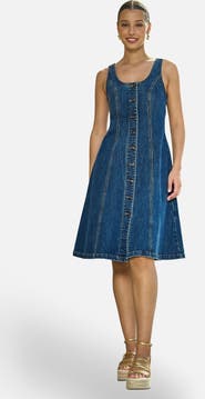 Yumi Stretch Denim Panel Fitted Dress