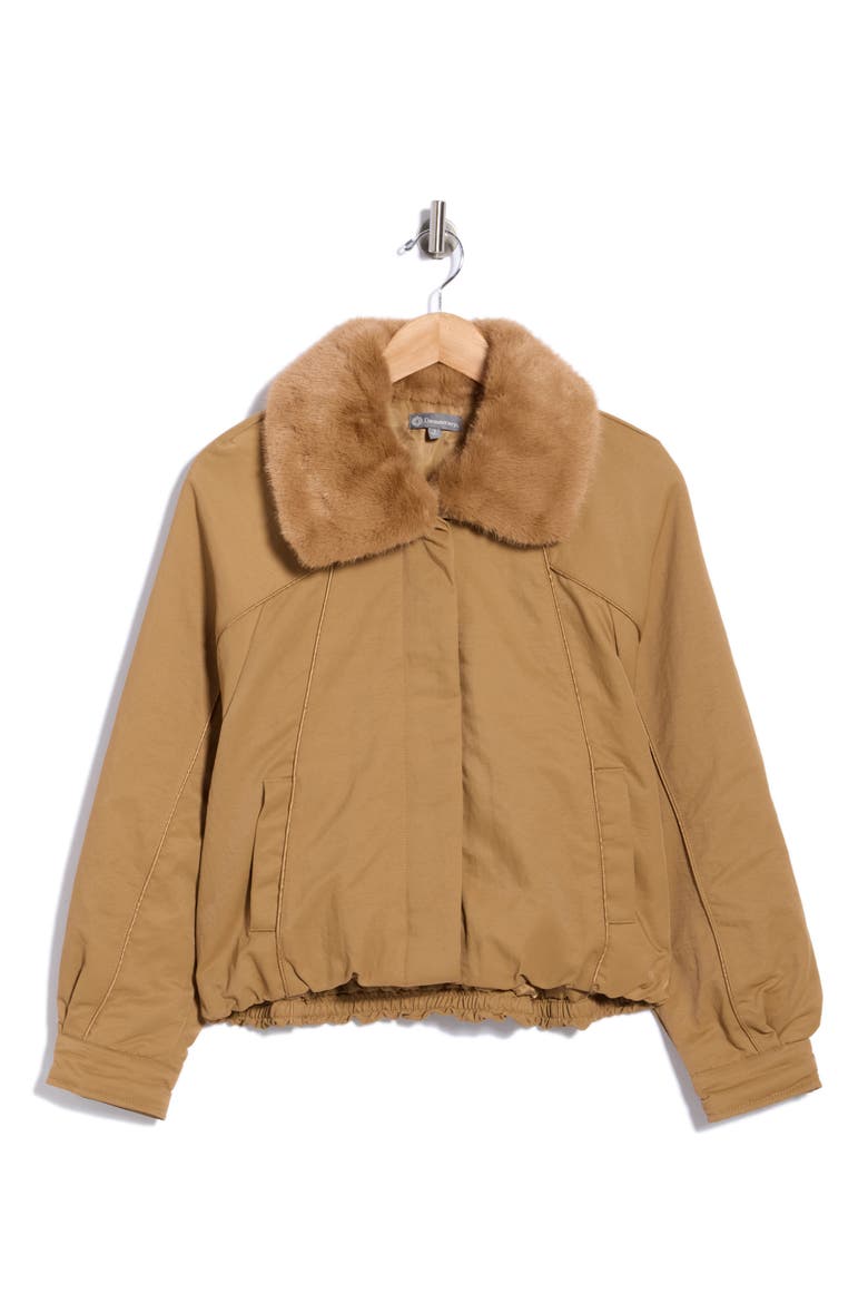 Bomber Jacket with Removable Faux Fur Collar, Main, color, HONEY WHEAT