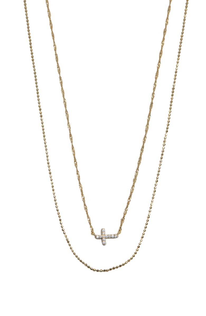 Argento Vivo Sterling Silver Layered 18K Gold Plate Sterling Silver Pavé Cross Pendant Necklace, Main, color, Gold