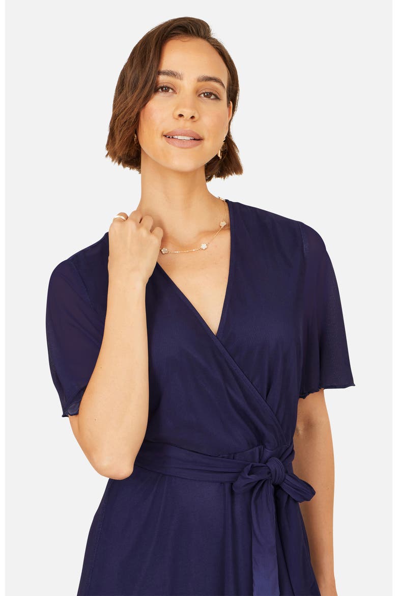 Mesh Wrap Midi Dress, Alternate, color, Navy
