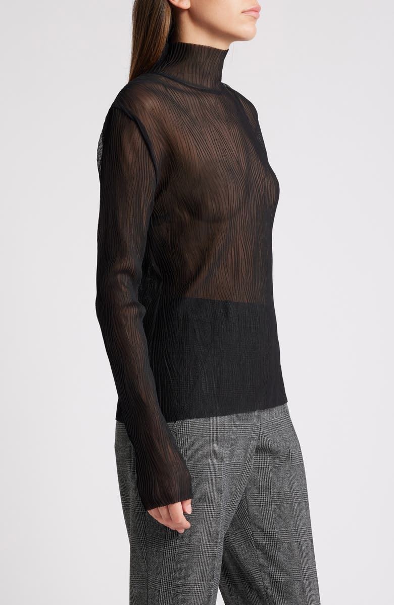 BOSS Emata Plissé Tulle Mock Neck Top, Alternate, color, 