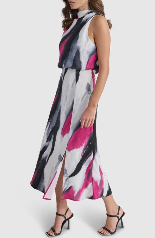 Dkny Abstract Print Sleeveless Satin Dress In Grey Geode