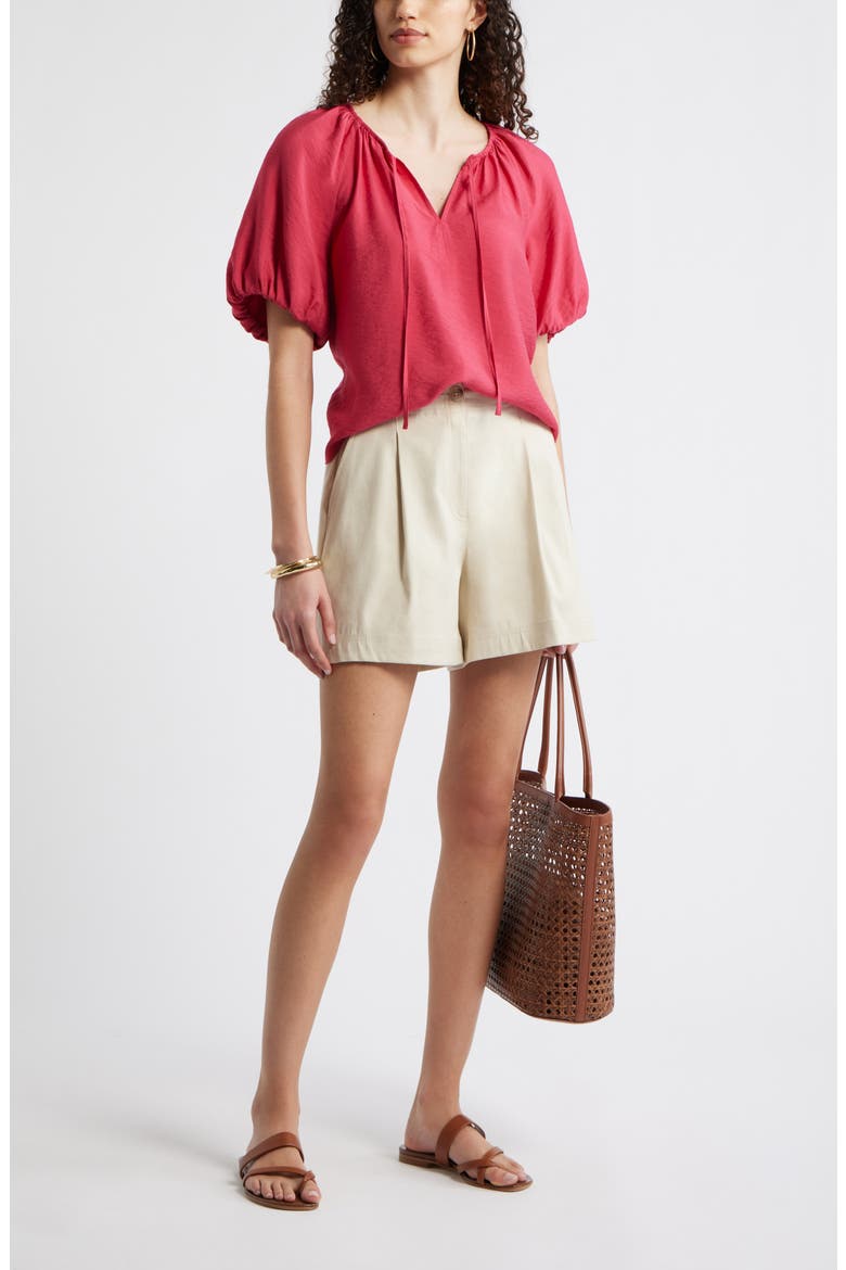 Puff Sleeve V-Neck Shirt, Alternate, color, RED JAZZY