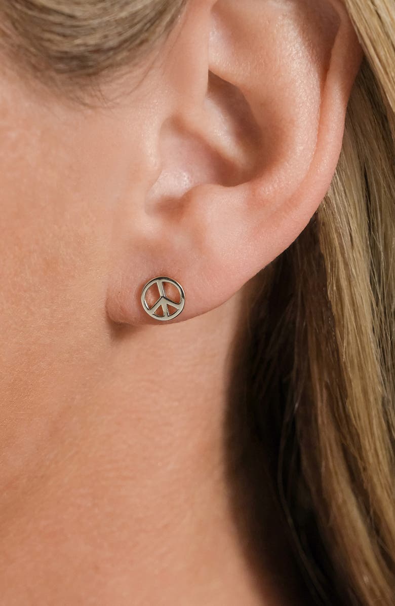 Sterling Forever Peace Sign Stud Earrings, Alternate, color, Silver