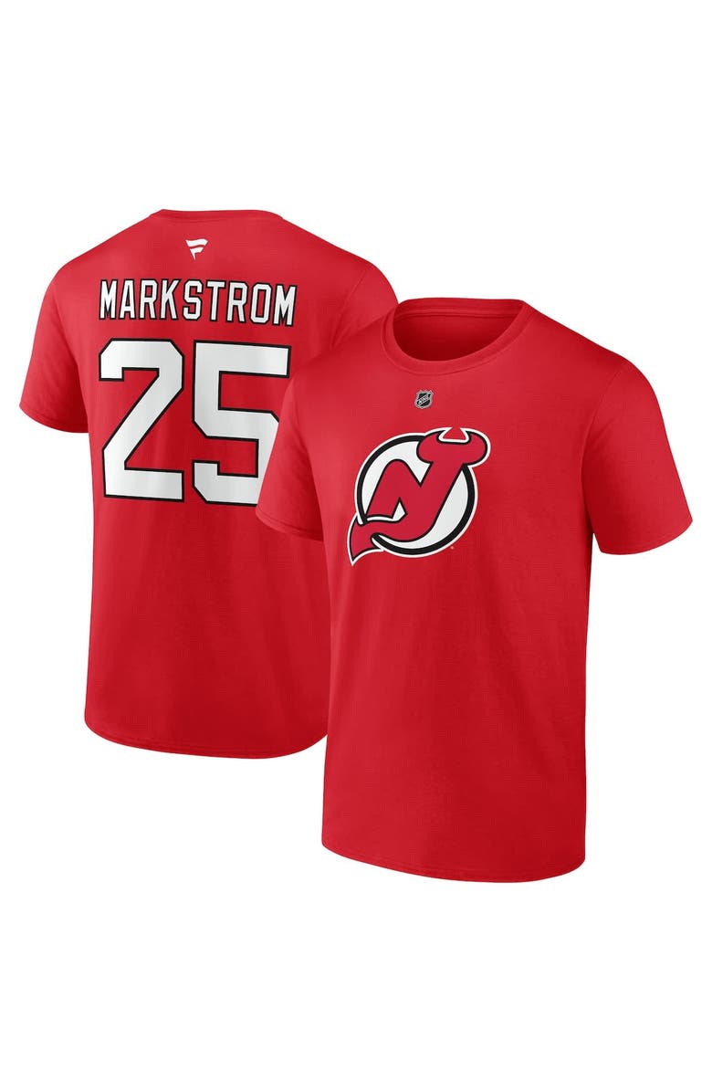 FANATICS Men's Fanatics Jacob Markstrom Red New Jersey Devils Authentic Stack Name & Number T-Shirt, Alternate, color, Red