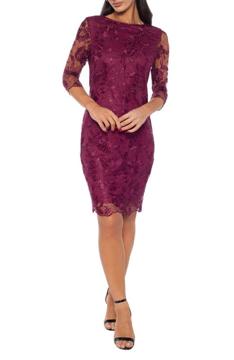 Three-Quarter Sleeve Embroidered Lace Cocktail Dress