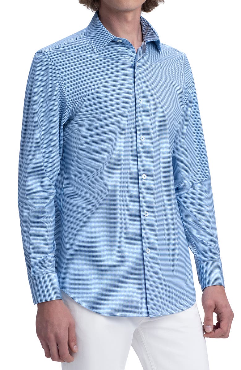 Bugatchi Tech Knit Stretch Cotton Button-Up Shirt, Main, color,