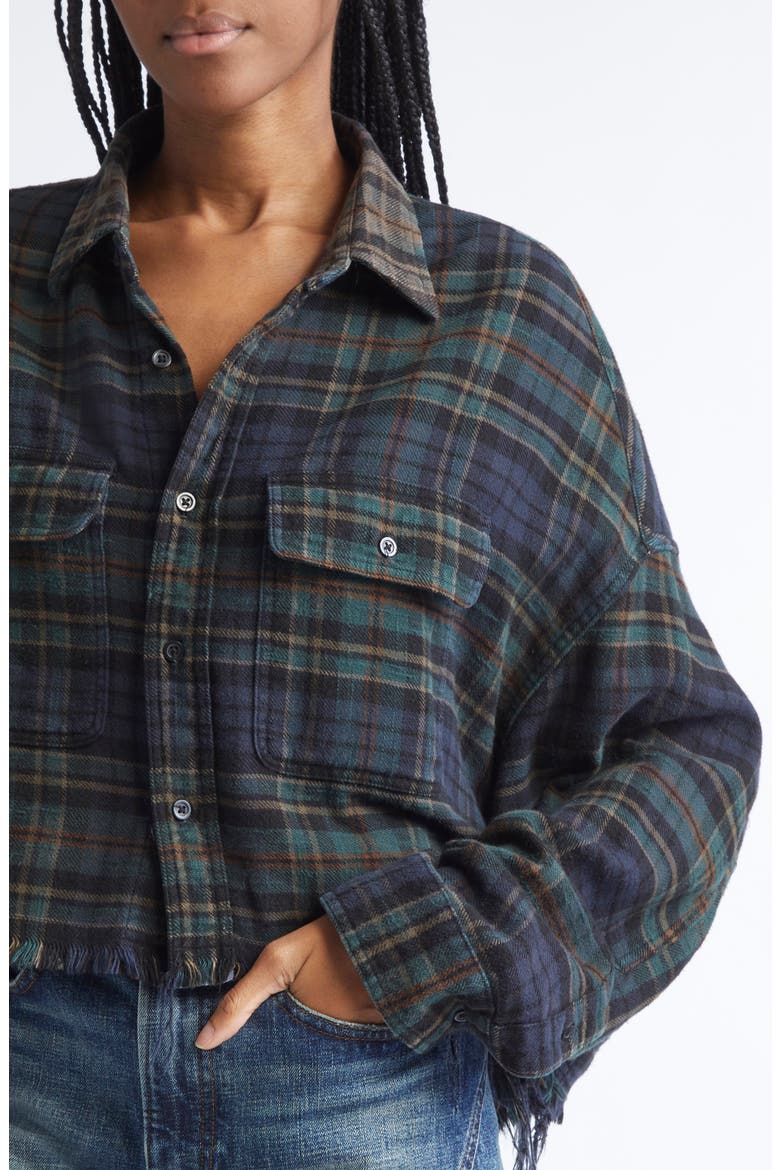 Plaid Crop Button-Up Work Shirt, Alternate, color, OVERDYED TEAL / NAVY / PLAID