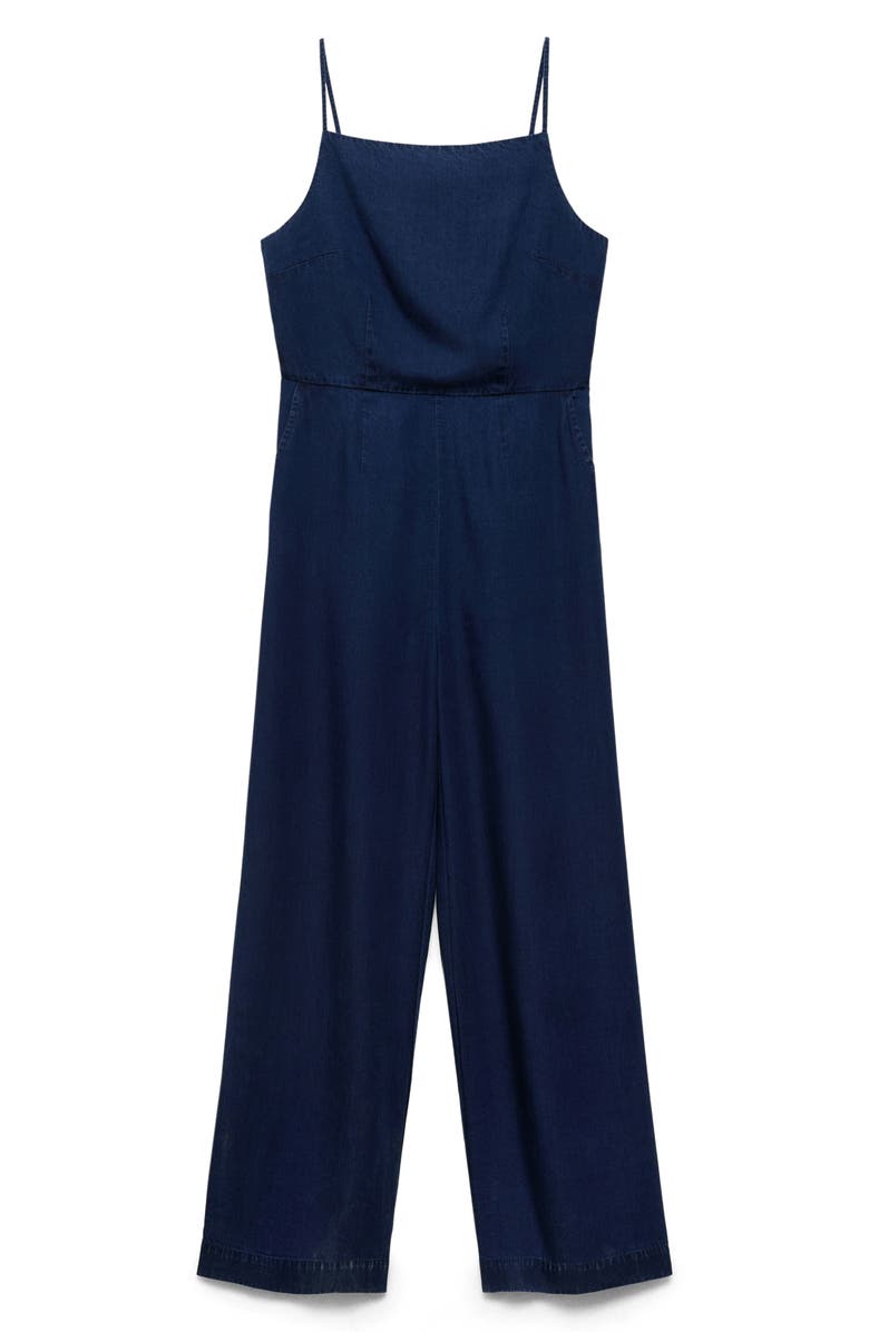 MANGO Wide Leg Chambray Jumpsuit, Alternate, color, Dark Blue