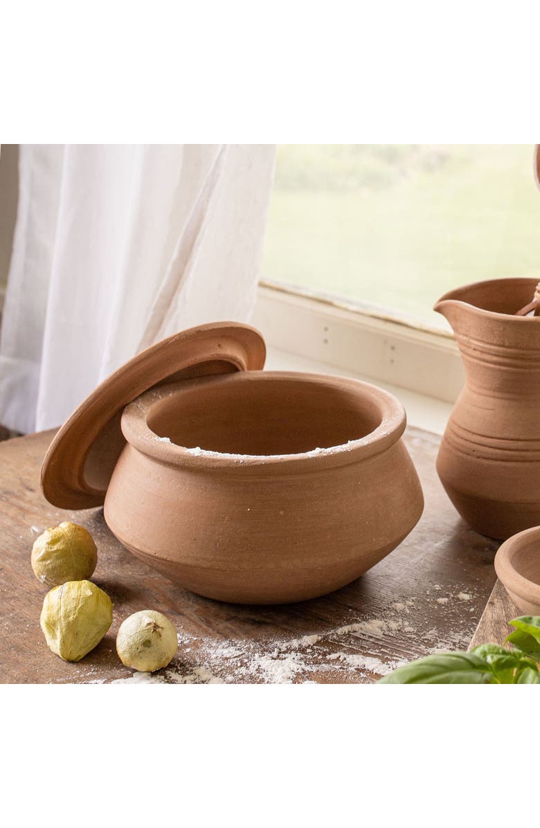 Foreside Home and Garden Natural Terracotta Serving Pot with Lid, Alternate, color, Orange