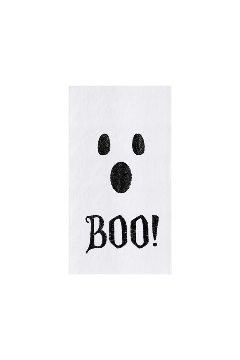 Boo Ghost Halloween Cotton Embroidered Flour Sack Kitchen Dishtowel, Main, color, White