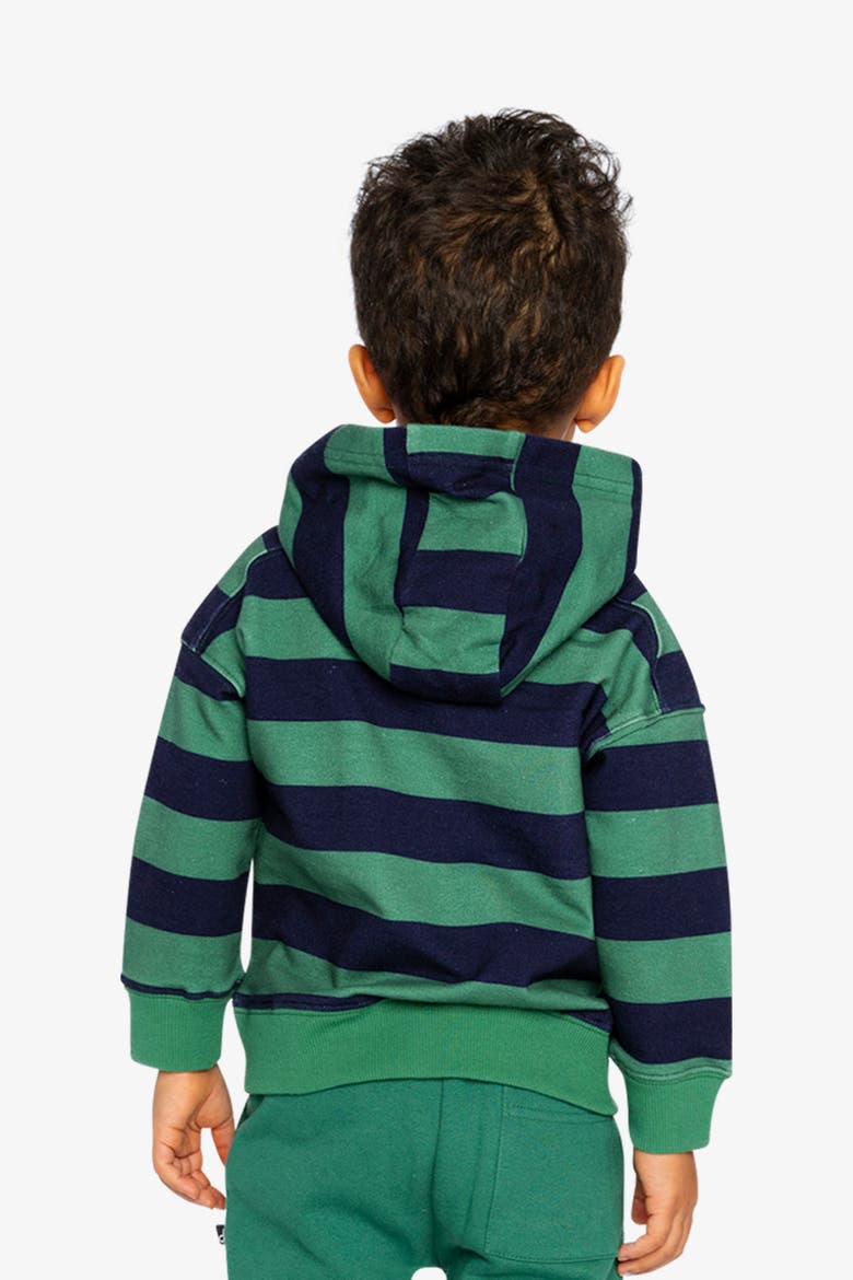 Fleece Dino Applique Striped Hoodie, Alternate, color, Blue Striped Green