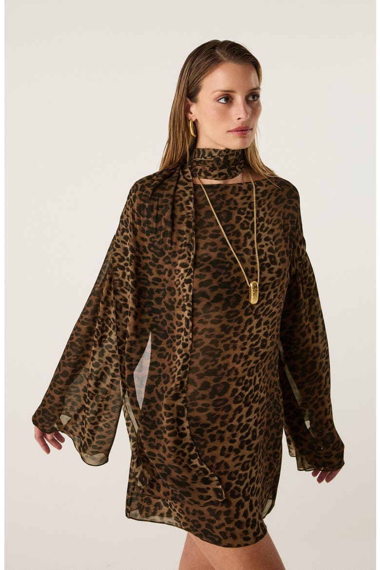 Tammy Sheer Long Sleeve Cover-Up Dress & Scarf Set, Alternate, color, MULTI