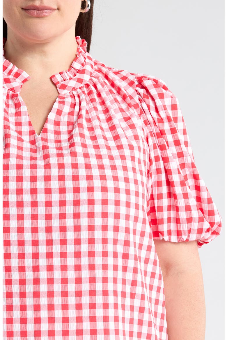 Ginham Ruffle Neck Top, Alternate, color, RED-WHITE