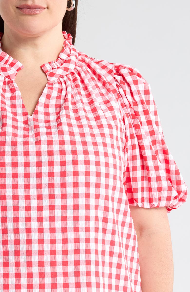 SUGARLIPS Ginham Ruffle Neck Top, Alternate, color, Red-White