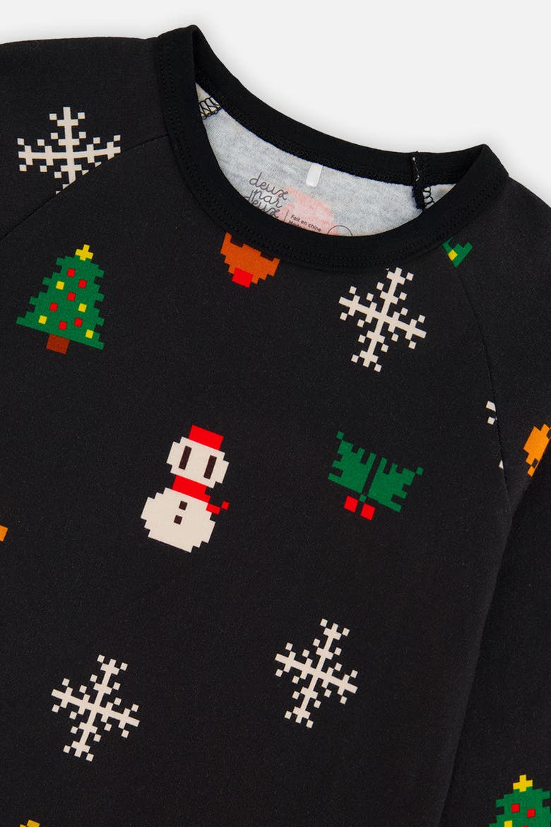 Christmas Pixel Organic Cotton Top Pants Two Piece Pajama Set, Alternate, color, Black Christmas Pixel Print