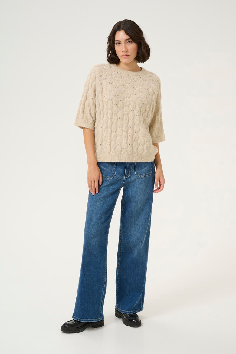 Malene Half Sleeve Round Neck Pullover, Alternate, color, Feather Gray Melange