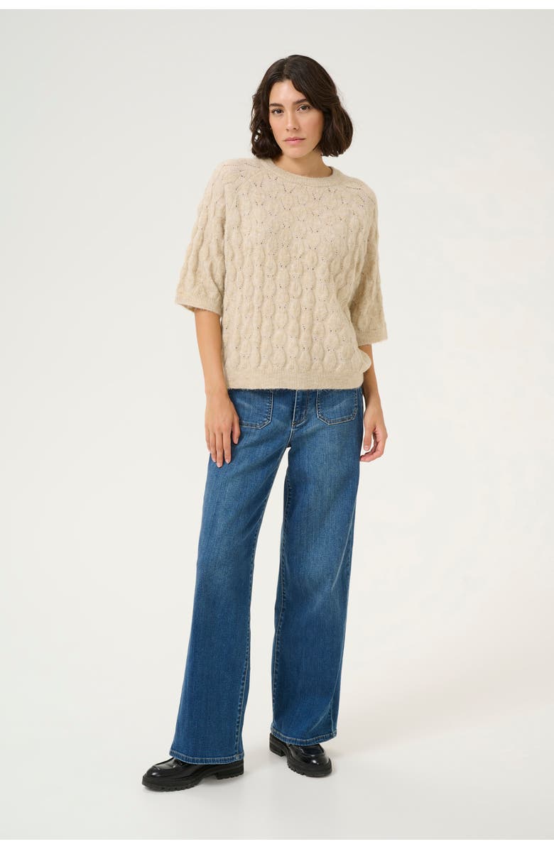 Kaffe Malene Half Sleeve Round Neck Pullover, Alternate, color, Feather Gray Melange