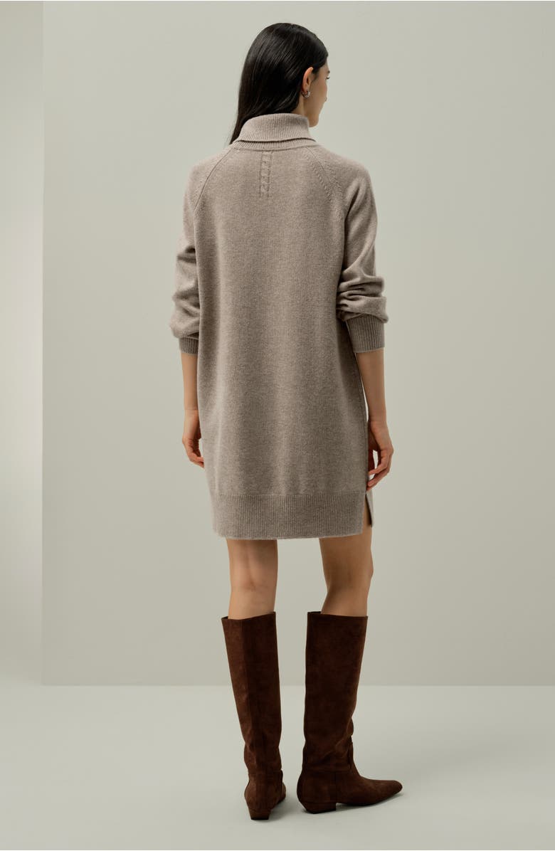 Lilysilk Wool-Cashmere Turtleneck Sweater Dress, Alternate, color, Toast