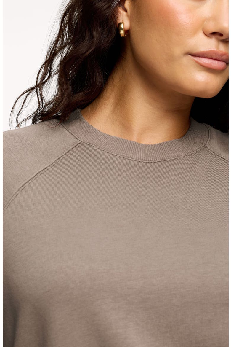 Elbow-Sleeve Cotton Blend French Terry Sweatshirt, Alternate, color, COCOA