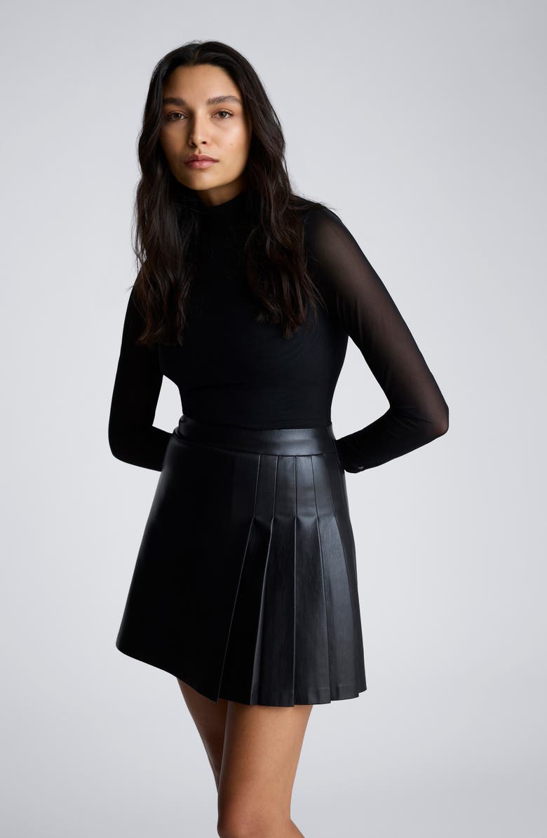Kenneth Cole Jodie Mock Neck Faux Leather Skirt Minidress, Alternate, color,