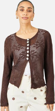 Yumi Flower Crochet Button Up Cardigan