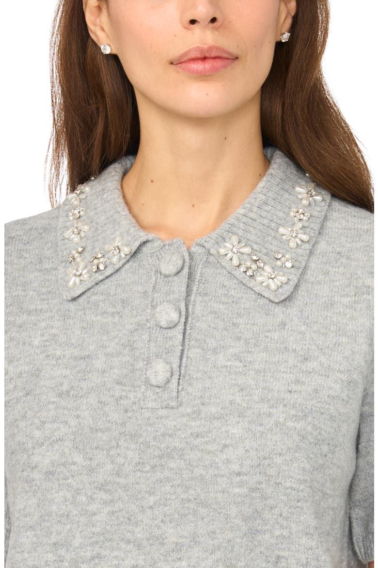 Beaded Short Sleeve Sweater, Alternate, color, LIGHT HEATHER GREY