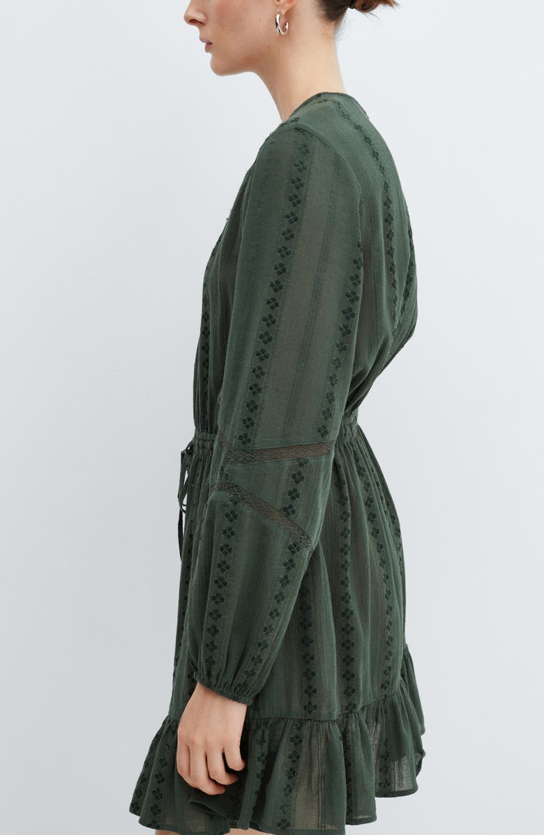 MANGO Embroidered Tie Waist Puff Long Sleeve Minidress, Alternate, color, 