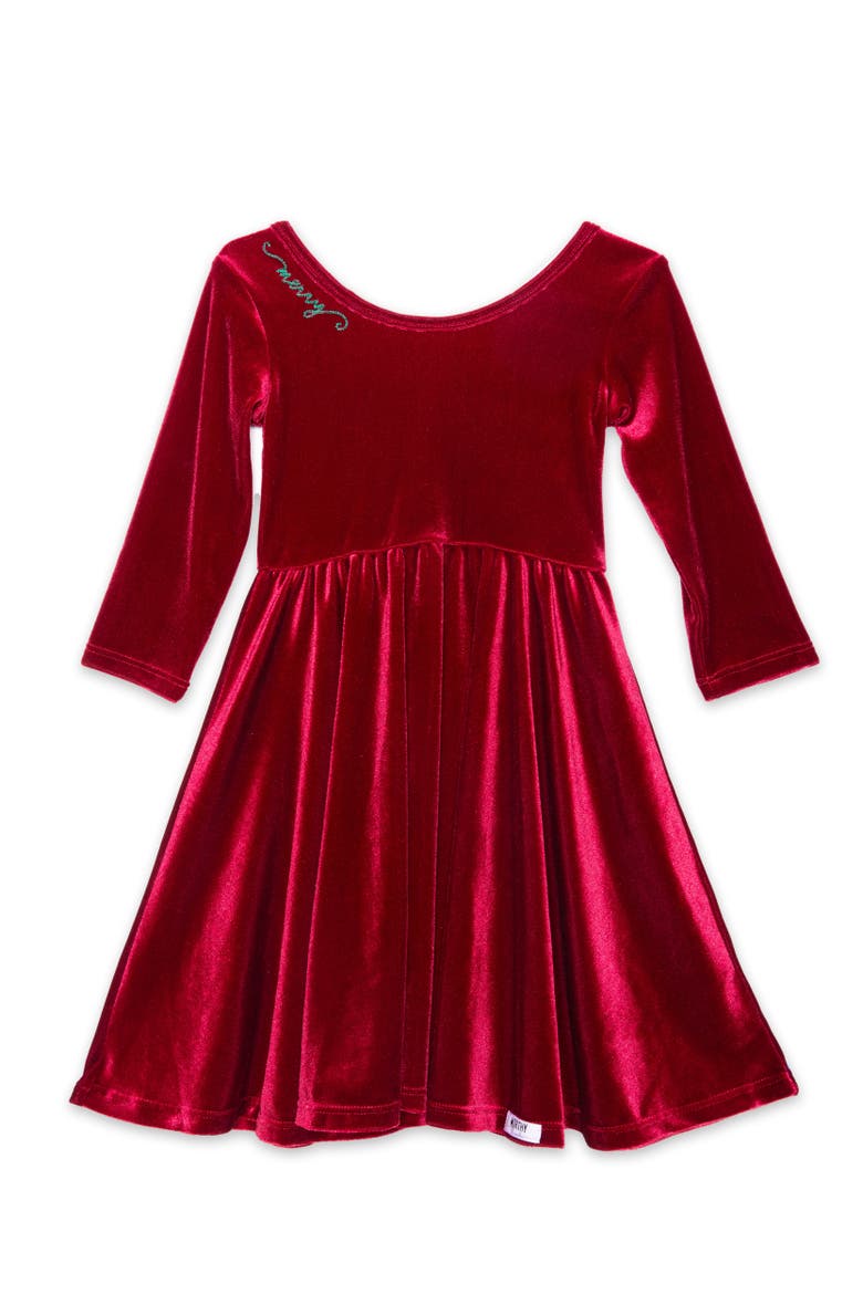 Embroidered Velvet Holiday Twirly Dress, Main, color, Burgundy
