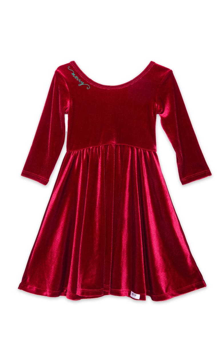 WORTHY THREADS Embroidered Velvet Holiday Twirly Dress, Main, color, Burgundy