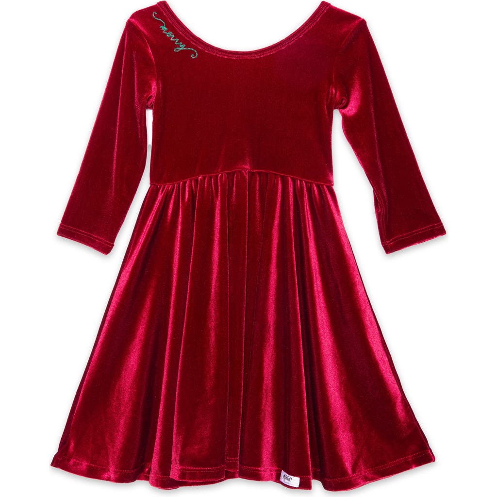 Worthy Threads Embroidered Velvet Holiday Twirly Dress In Multi