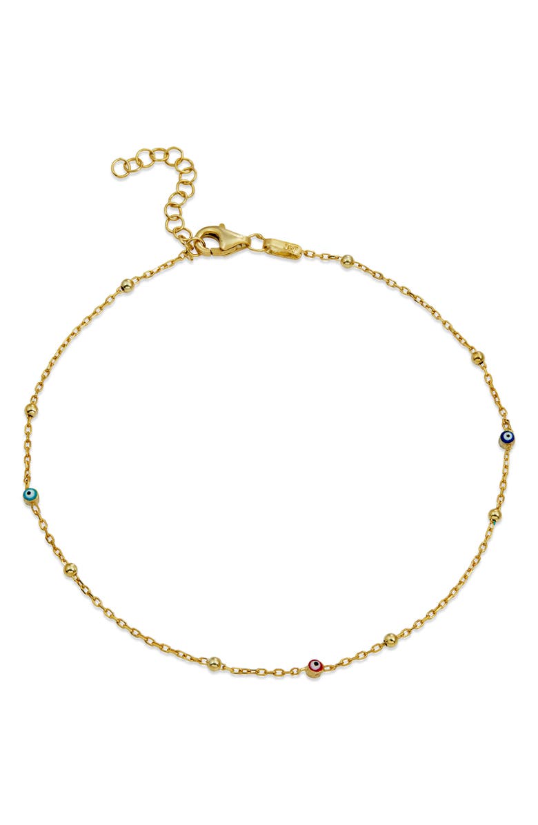 SAVVY CIE JEWELS Enamel Evil Eye Chain Anklet, Main, color, Gold