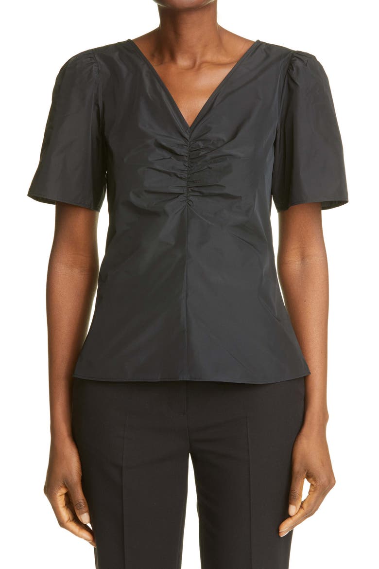 Ruched Front Woven Top, Main, color, CAVIAR
