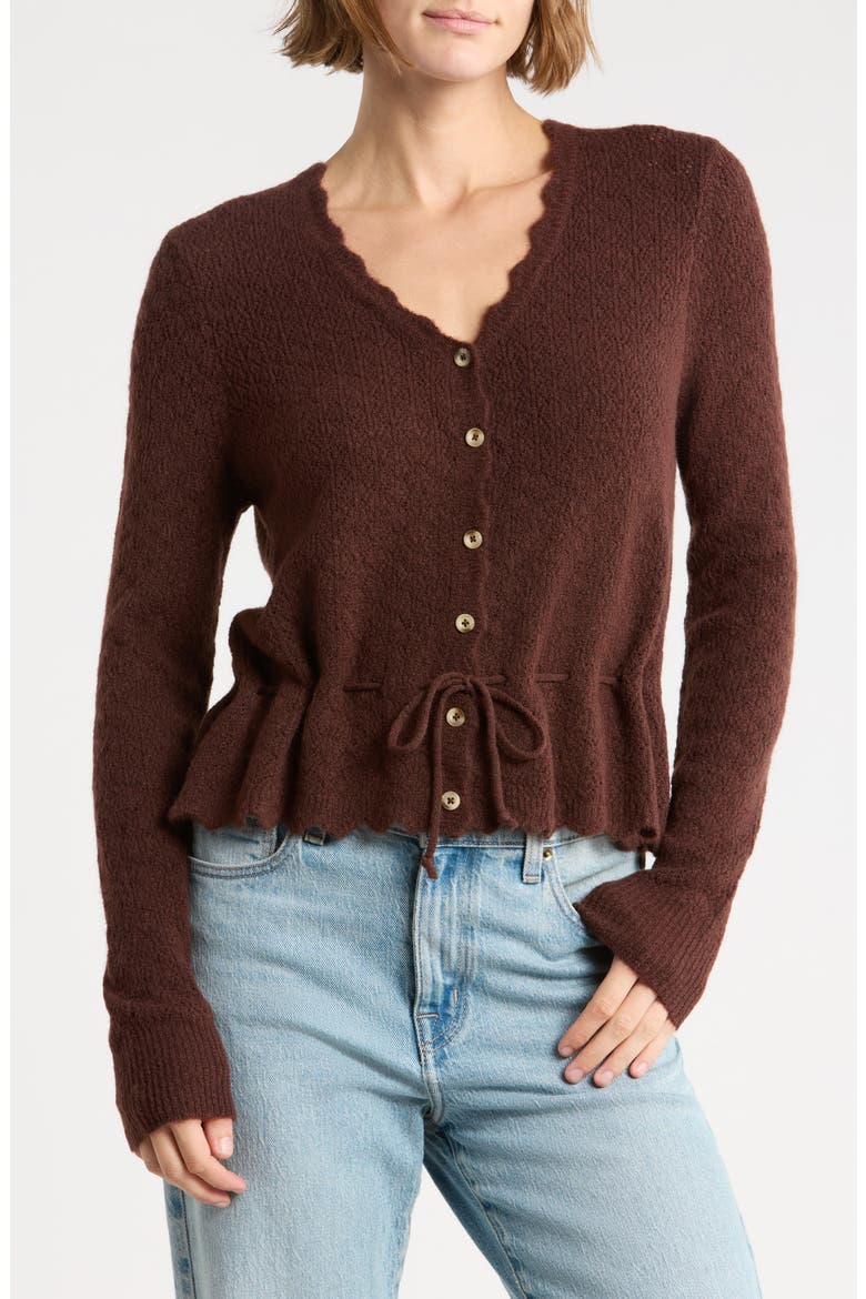 Pointelle Cardigan, Main, color, BROWN CHICORY