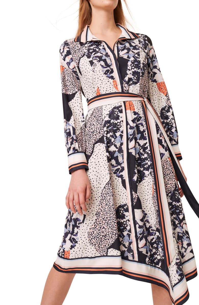 French Connection Delphine Mixed Print Long Sleeve Shirtdress, Alternate, color, 