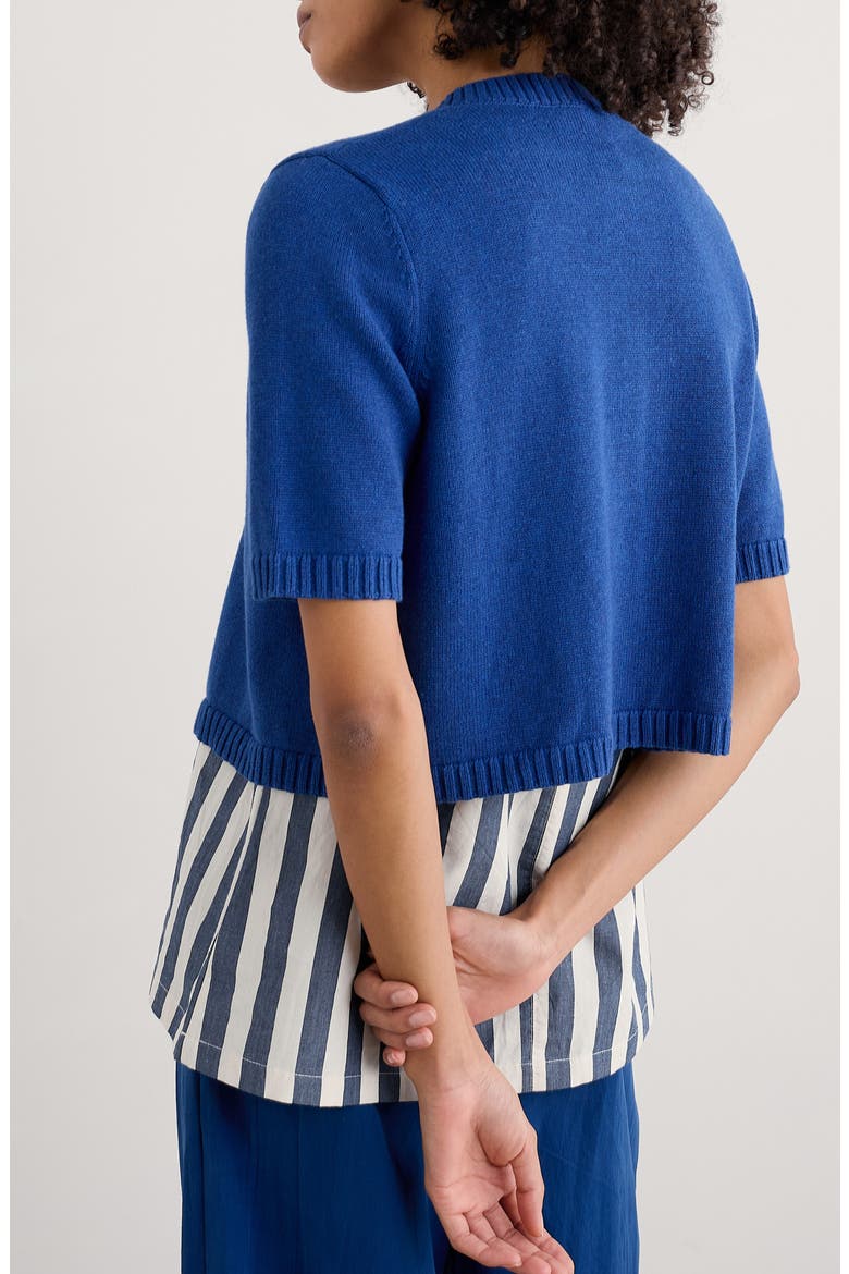 Gillan Creek Short Sleeve Organic Cotton Cardigan, Alternate, color, KNIT MELANGE BRIGHT MARINE