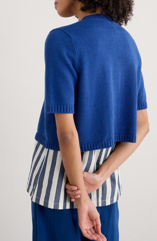 Seasalt Cornwall Gillan Creek Short Sleeve Organic Cotton Cardigan In Knit Melange Bright Marine