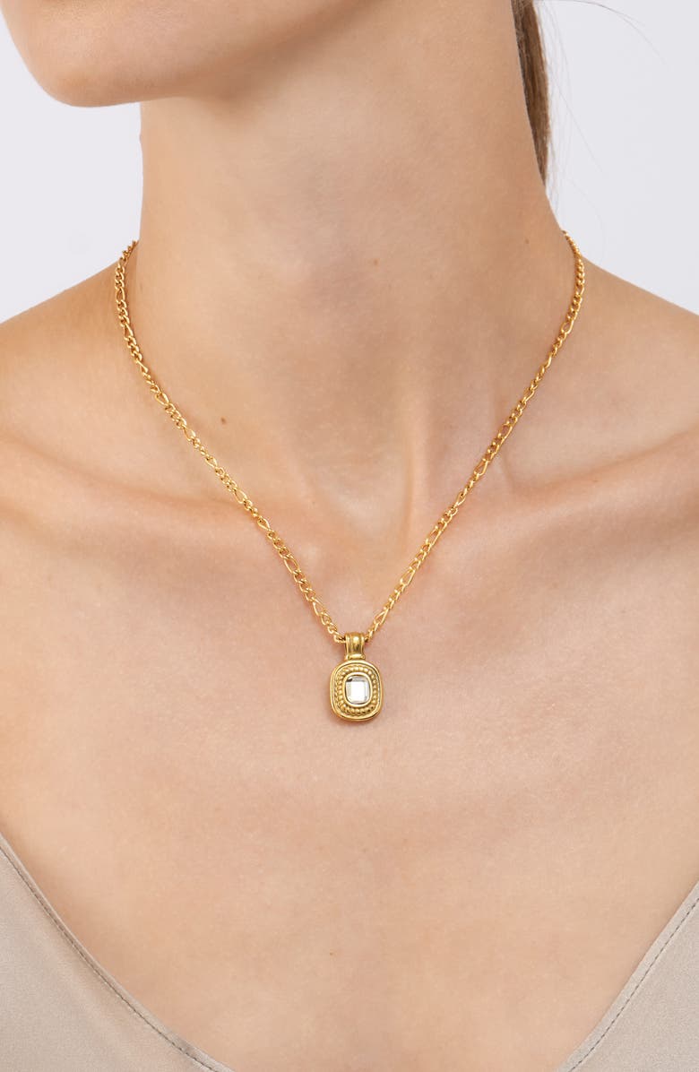 Adornia Cubic Zirconia Pendant & Water Resistant Figaro Chain Necklace, Alternate, color, Gold