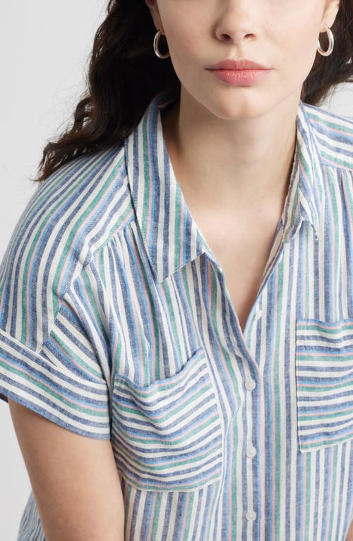 CASLONR CASLON(R) LINEN BLEND SHORT SLEEVE BUTTON-UP SHIRT