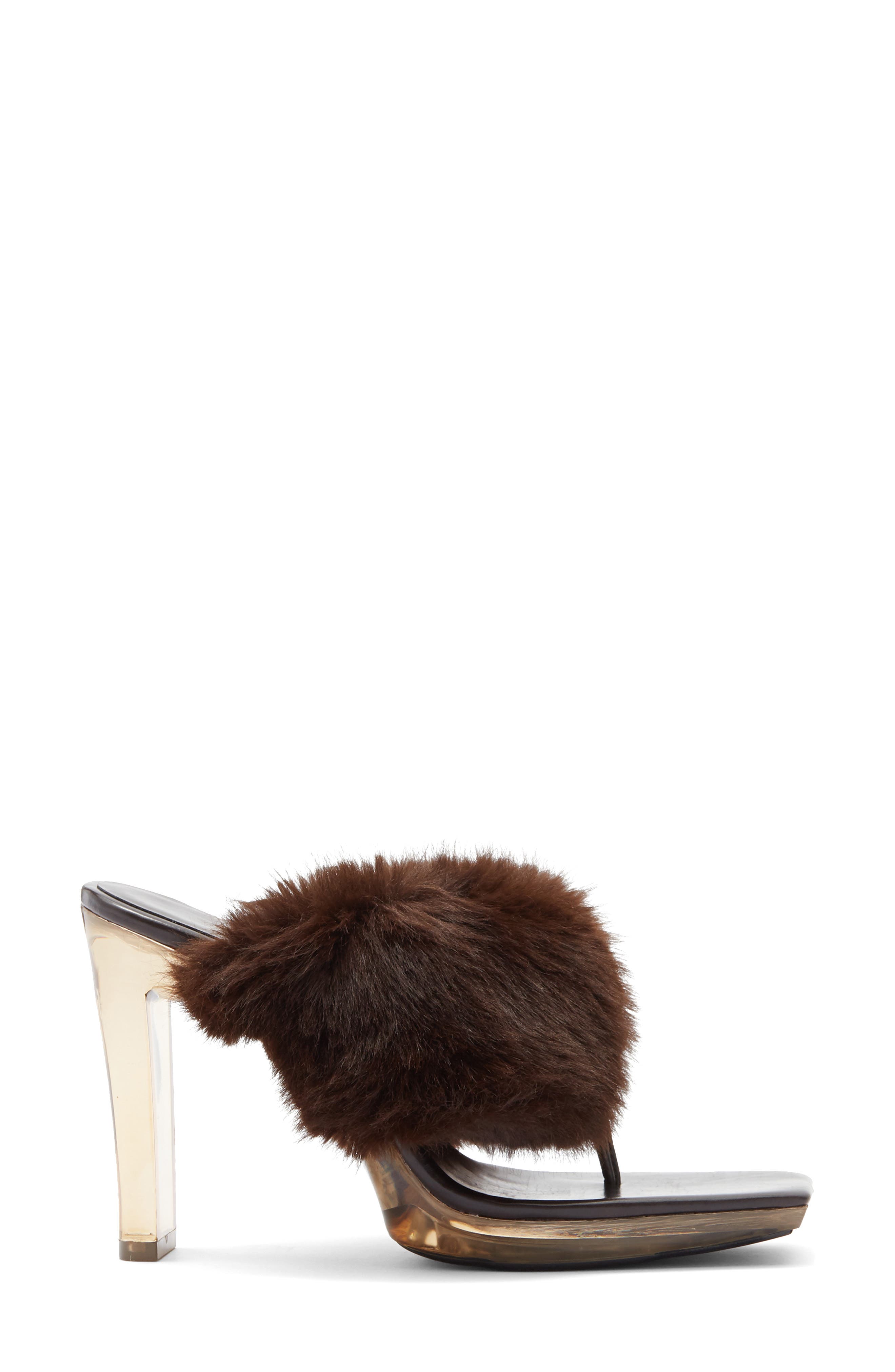 Delusions Faux Fur Slide Sandal, Alternate, color, BROWN COMBO
