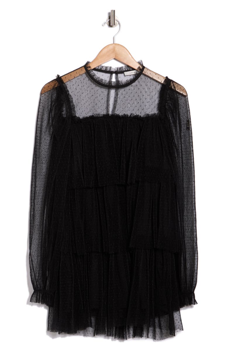 Lush Long Sleeve Tulle Minidress, Main, color, Black