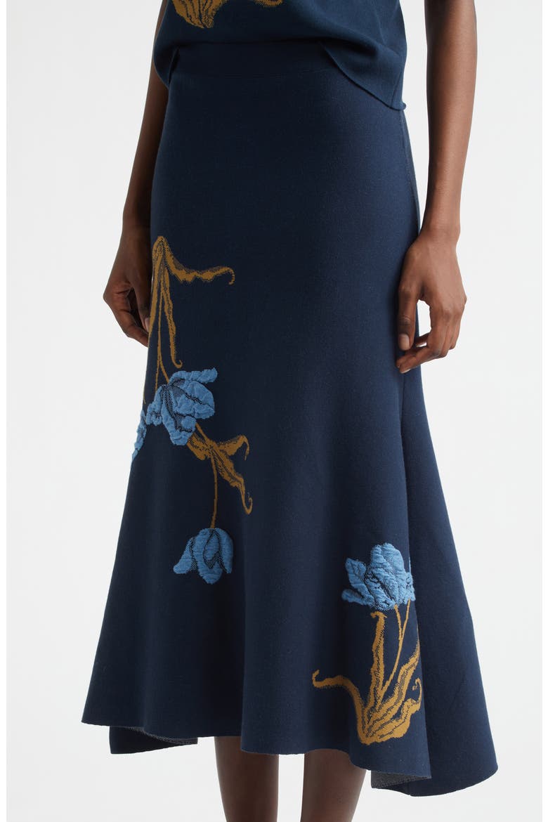 Floral Jacquard Trumpet Midi Skirt, Alternate, color, NAVY