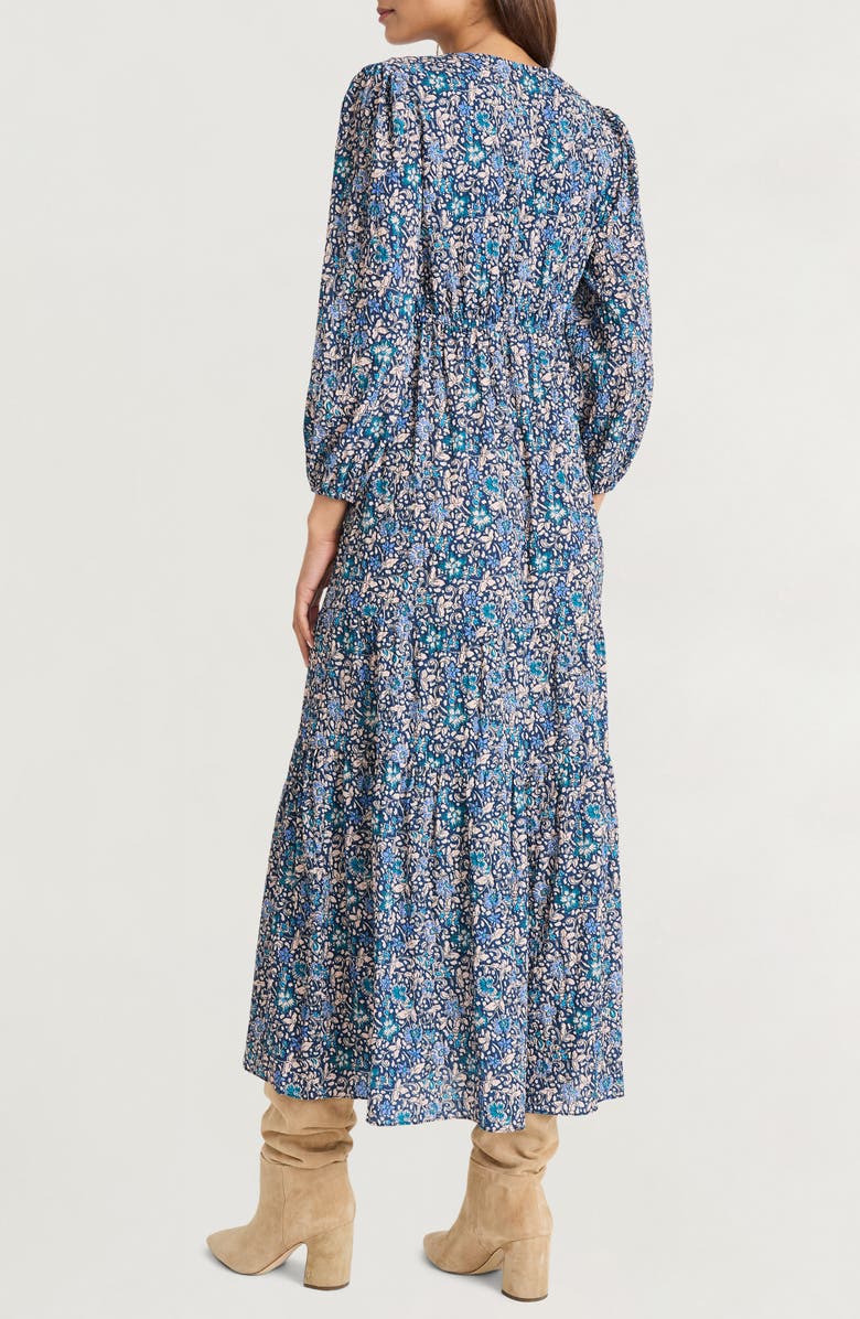 The Good Journey Floral Long Sleeve Empire Waist Tiered Maxi Dress, Alternate, color, Navy Blue/ Aqua