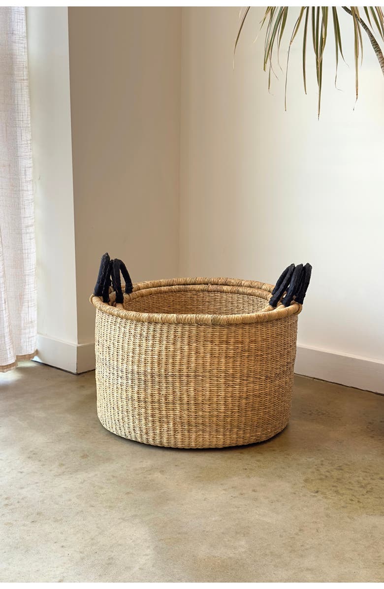 Mbare S/3 Handwoven Short Hampers with Leather Handles - Natural, Alternate, color, Natural