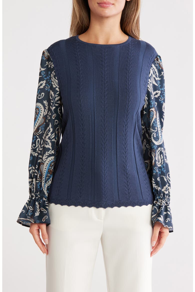 Print Sleeve Top, Main, color, INK/ BISQUE