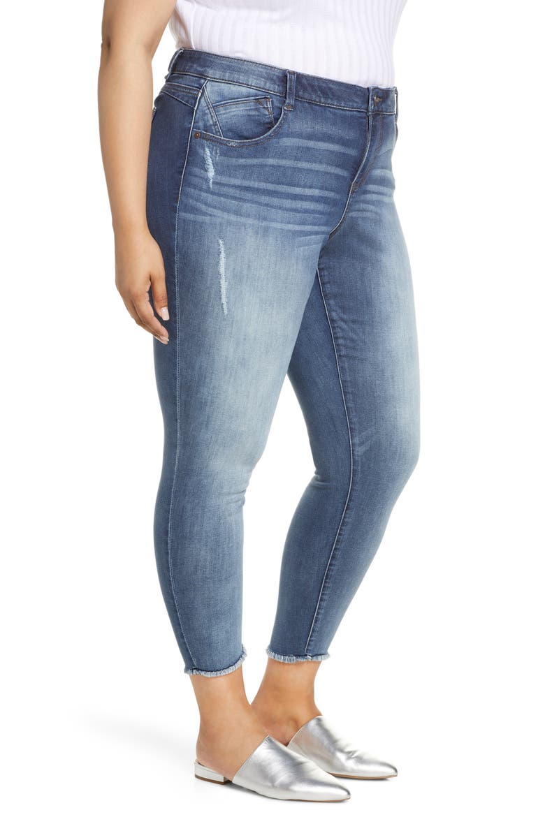 Luxe Touch Fray Hem Ankle Skinny Jeans (Nordstrom Exclusive), Alternate, color, BLUE